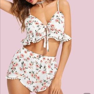 Knot Front Floral Matching Cami and Short Set